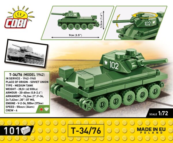 KLOCKI COBI-3088 CZOŁG T-34/76 101 klocków, Skala: 1:72 - obrazek 2