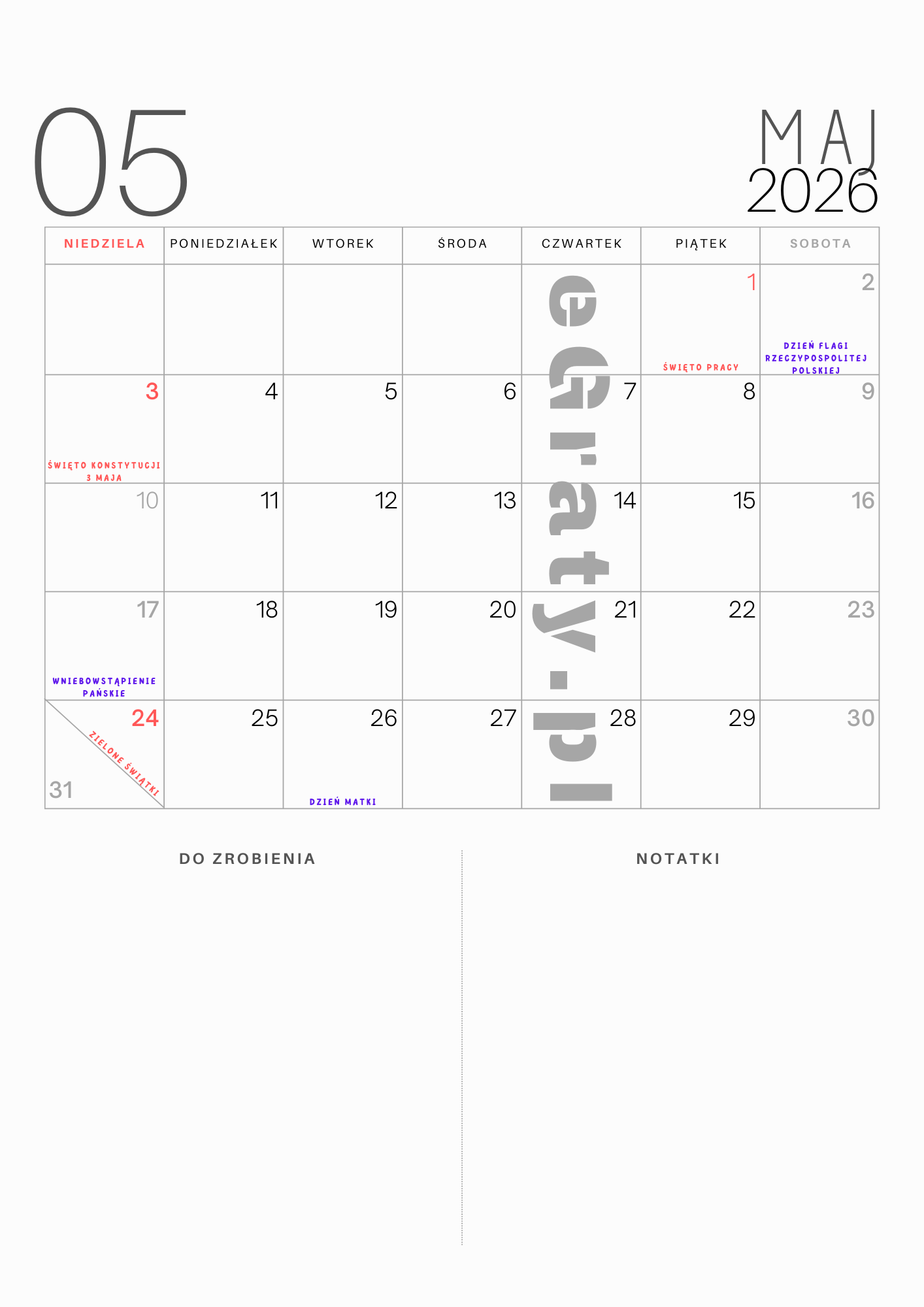 Dni wolne od pracy 2026: Kalendarz i plan urlopu PDF DO POBRANIA