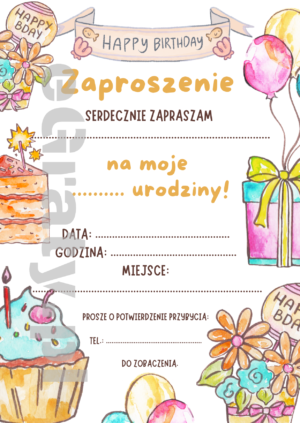 Nowoczesne zaproszenie urodzinowe do druku PDF