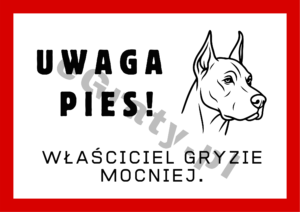 Śmieszna tabliczka uwaga pies do druku