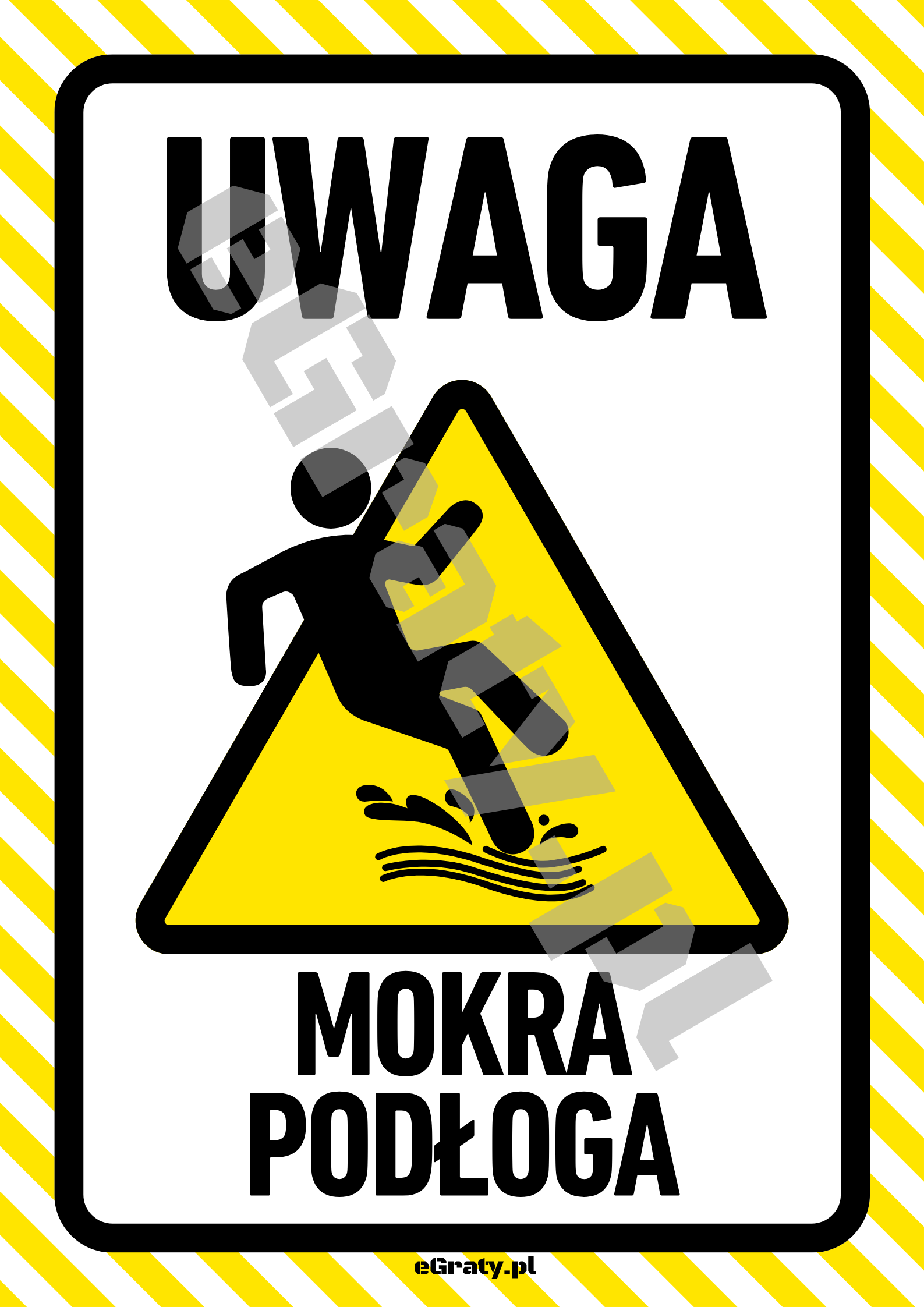 Znak mokra podłoga do druku — styl żółte pasy