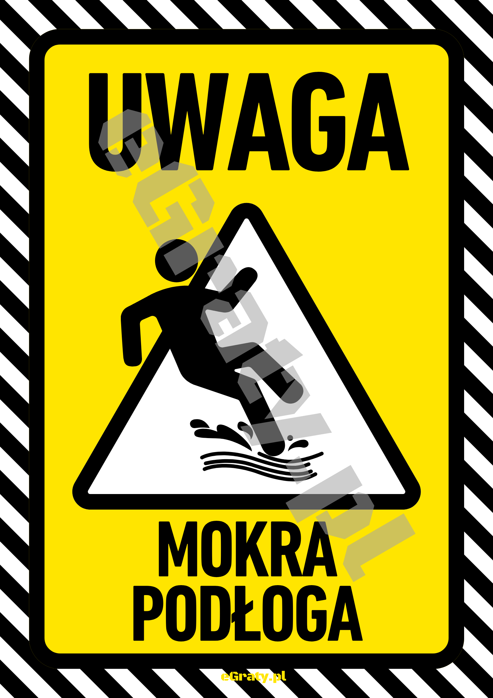 Znak mokra podłoga do druku — styl czarno-białe pasy