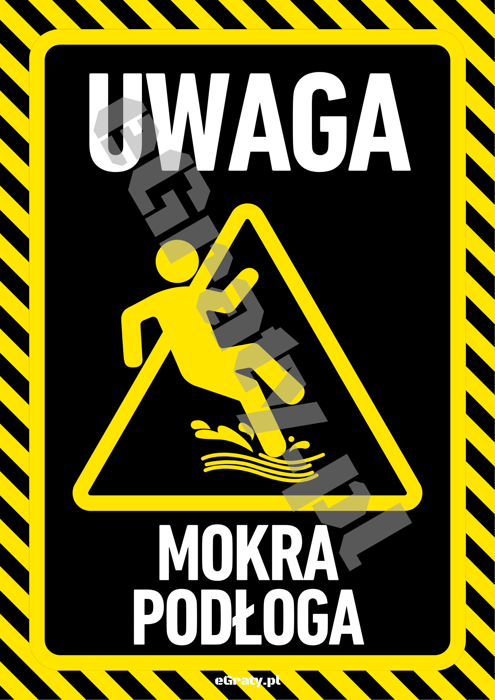 Znak mokra podłoga do druku — styl czarne tło