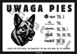 Śmieszna Tabliczka Uwaga Pies Owczarek Niemiecki do druku PDF/PNG