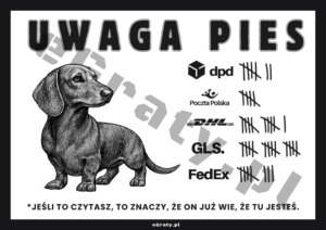 Śmieszna Tabliczka Uwaga Pies Jamnik do druku PDF/PNG