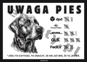 Śmieszna Tabliczka Uwaga Pies Labrador do druku PDF/PNG