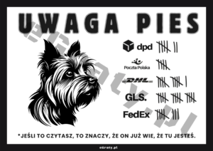 Śmieszna Tabliczka Uwaga Pies York do druku PDF/PNG