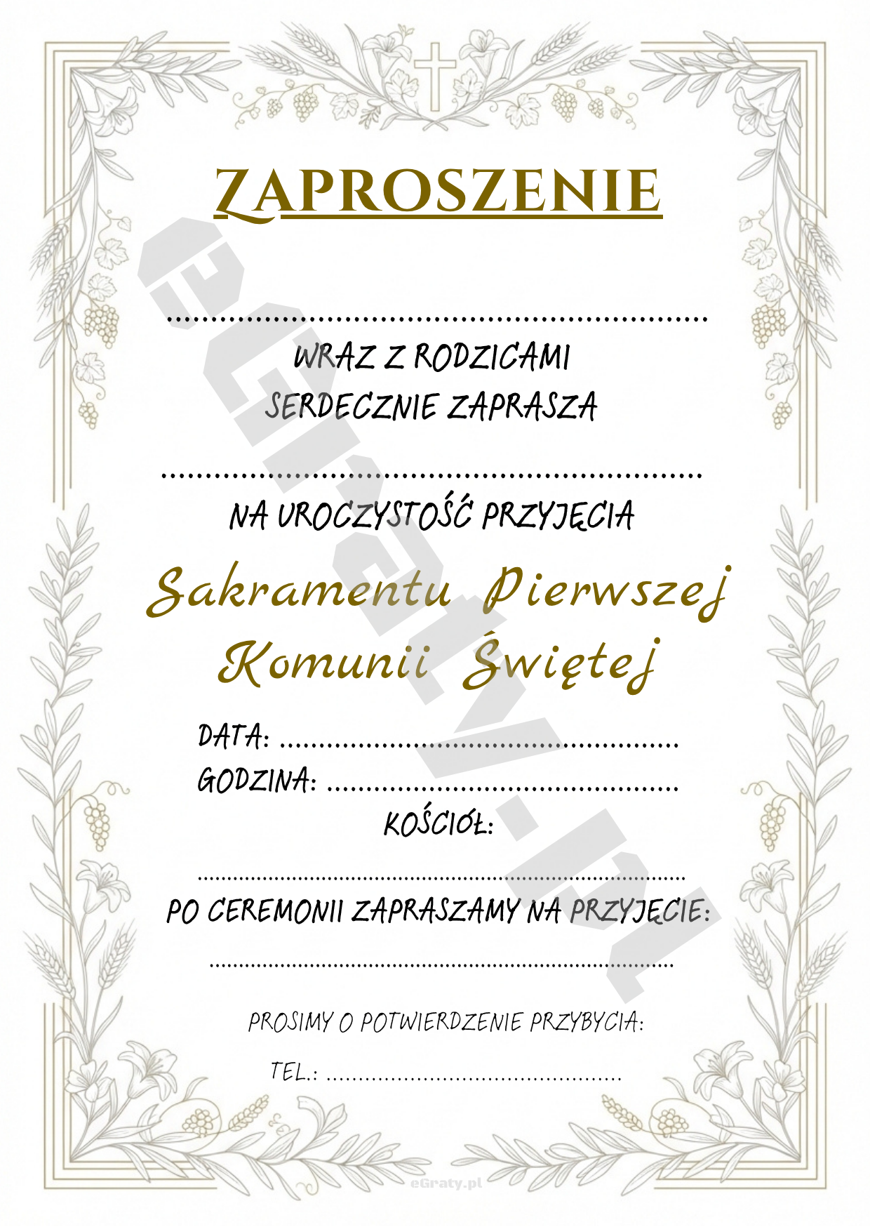 zaproszenie na komunię do druku