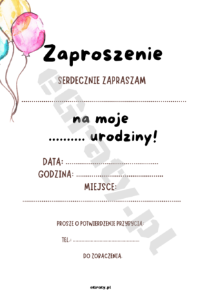Darmowe zaproszenie urodzinowe do druku PDF+PNG – Pobierz teraz