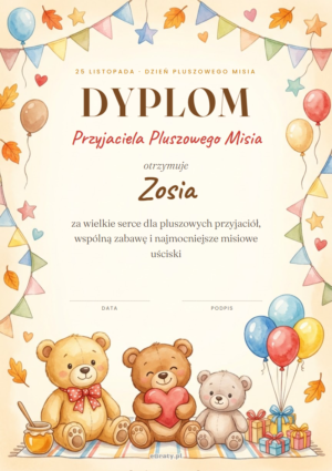 dyplomy dzień pluszowego misia