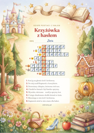 krzyżówka o bajkach z hasłem