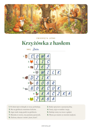 krzyżówka o zwierzętach leśnych
