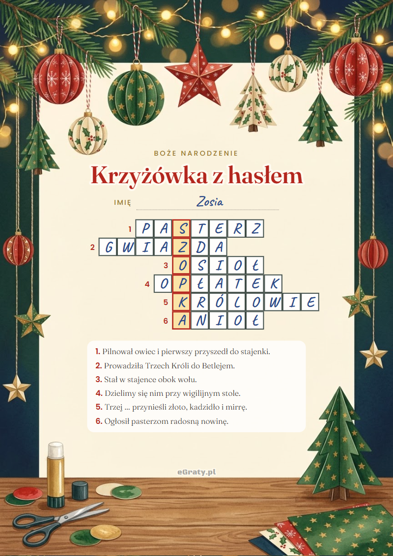 krzyżówka z hasłem boże narodzenie