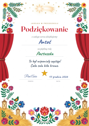podziękowanie za udział w jasełkach