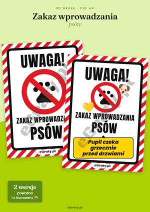 zakaz wprowadzania psów znak do druku