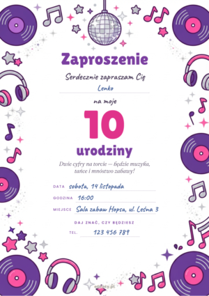 zaproszenie na 10 urodziny dziewczynki