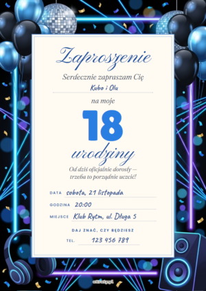 zaproszenie na 18 urodziny dla chłopaka
