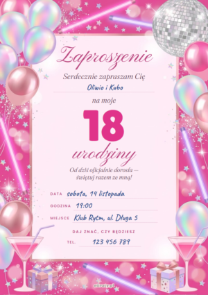 zaproszenie na 18 urodziny dla dziewczyny
