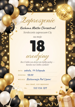 zaproszenie na 18 urodziny dla matki chrzestnej