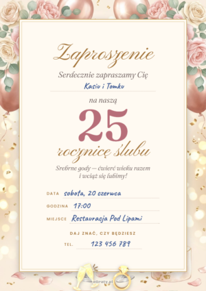 zaproszenie na 25 rocznicę ślubu