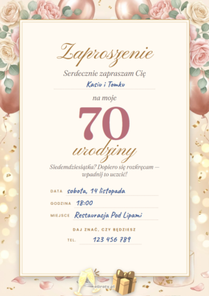 zaproszenie na 70 urodziny dla kobiety