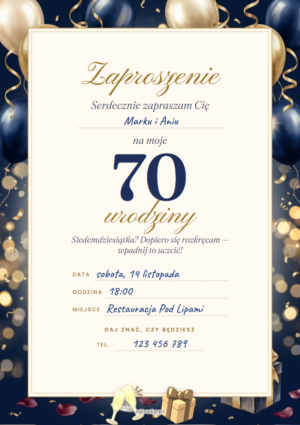 zaproszenie na 70 urodziny dla mężczyzny