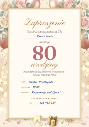 zaproszenie na 80 urodziny dla kobiety