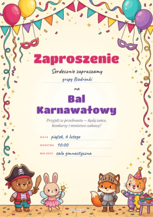 zaproszenie na bal karnawałowy