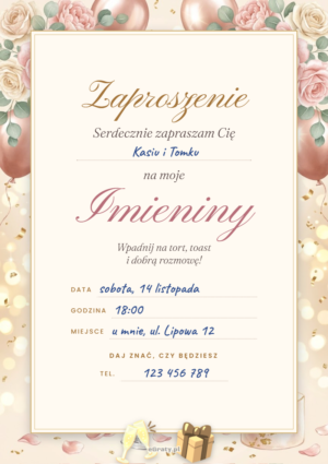 zaproszenie na imieniny