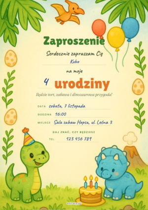 zaproszenie na urodziny dinozaury