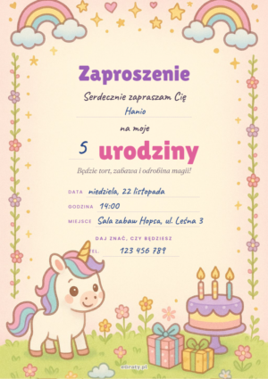 zaproszenie na urodziny jednorożec