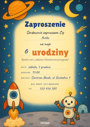 zaproszenie na urodziny kosmos
