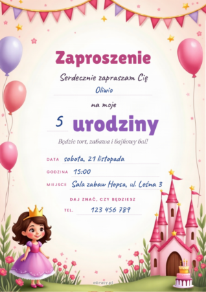 zaproszenie na urodziny księżniczki