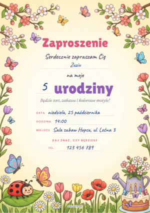 zaproszenie na urodziny motylki