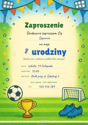 zaproszenie na urodziny piłka nożna