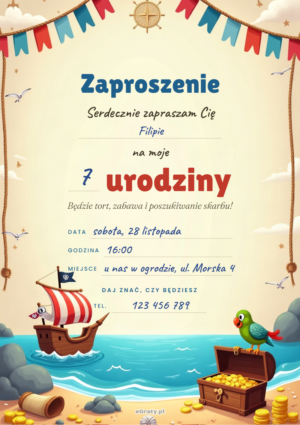 zaproszenie na urodziny piraci
