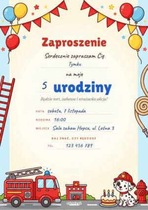 zaproszenie na urodziny straż pożarna