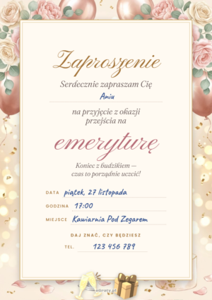 zaproszenie z okazji przejścia na emeryturę