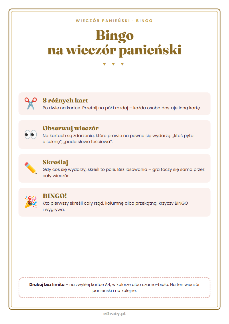 Co jest w pliku — bingo na wieczór panieński