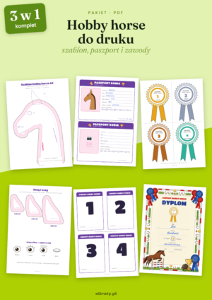 Hobby horse do druku — pakiet: szablon konia, paszport, rozety, numery i dyplom