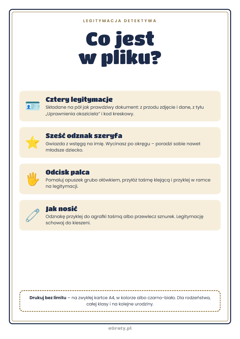 Co jest w pliku — legitymacja detektywa