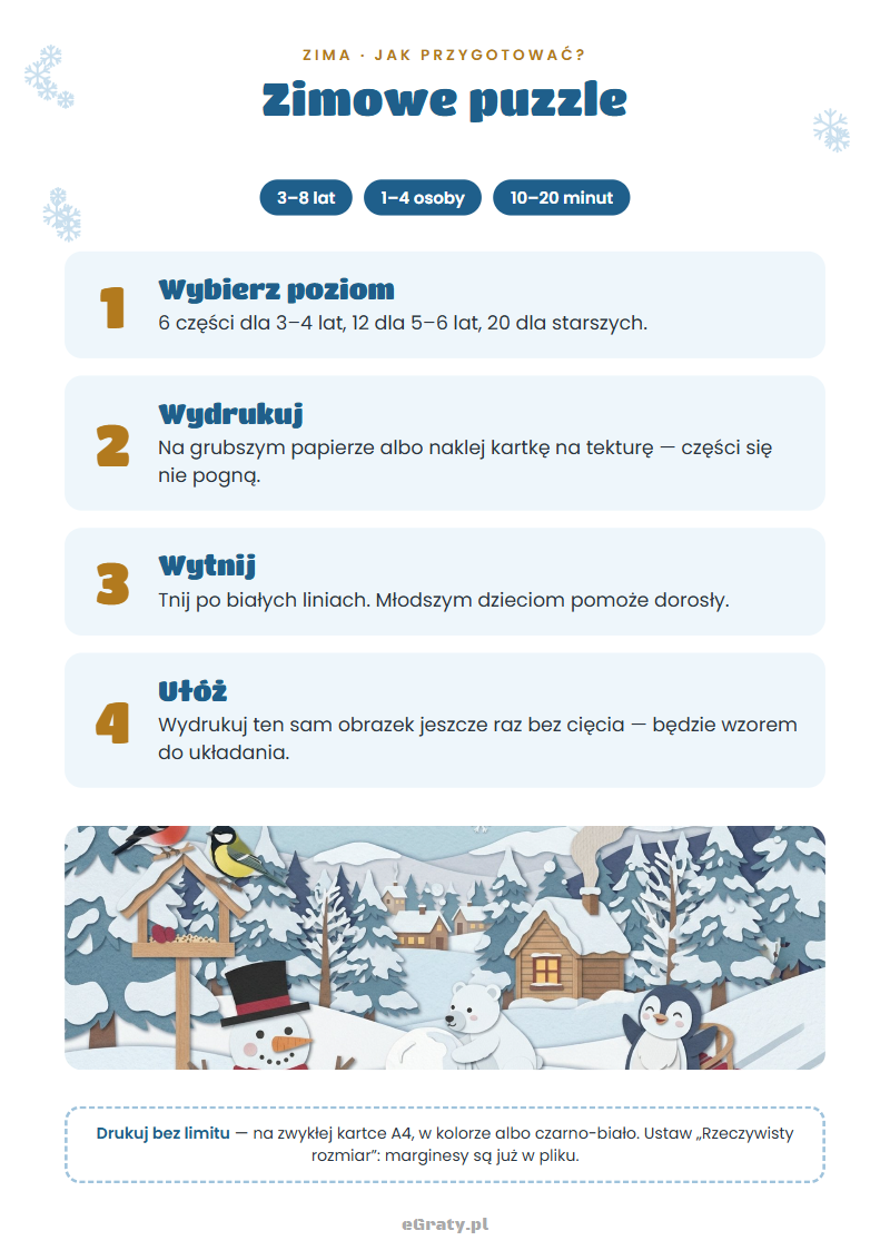 Jak to działa — puzzle zima do druku