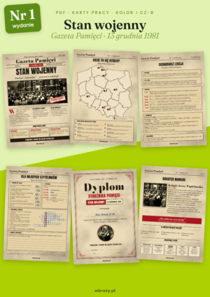 Stan wojenny karta pracy — Gazeta Pamięci 13 grudnia 1981: pierwsza strona, mapa, scenariusz lekcji, krzyżówka i dyplom
