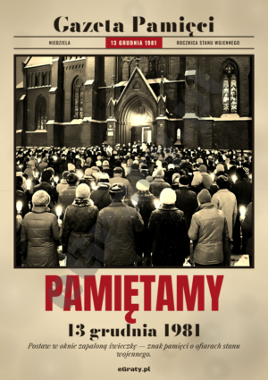 Stan wojenny plakat do druku — Pamiętamy, 13 grudnia 1981, ludzie ze świecami