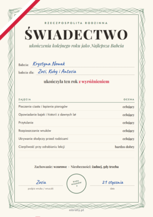 świadectwo dla babci i dziadka do druku