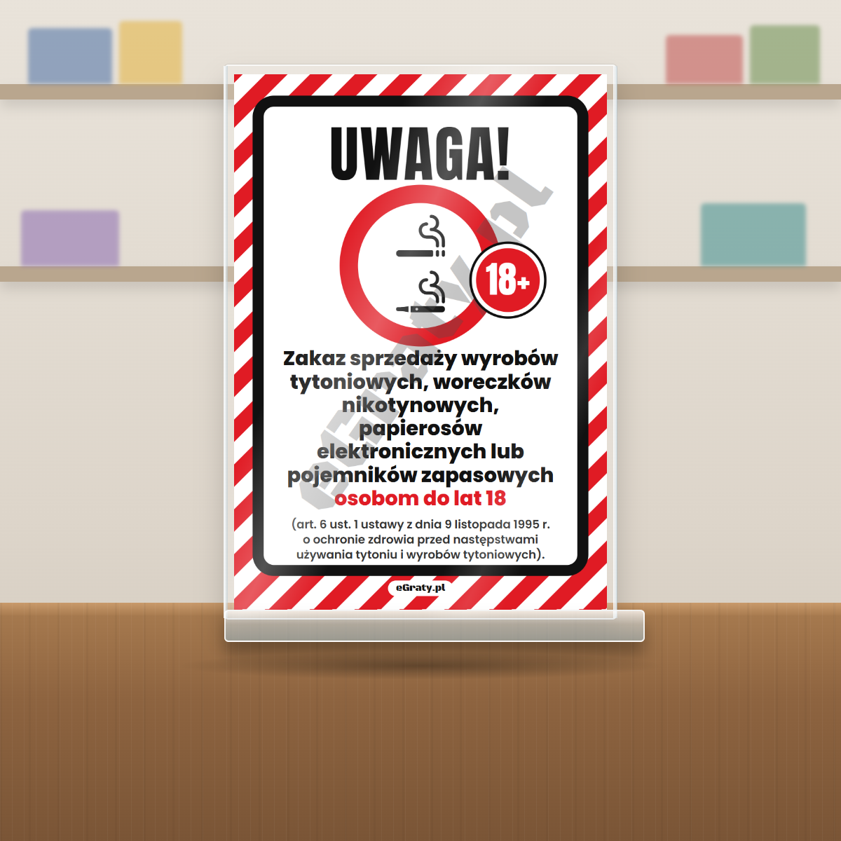 tabliczka zakaz sprzedaży wyrobów tytoniowych w stojaku