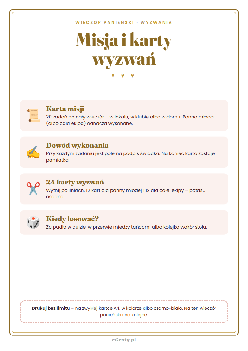 Co jest w pliku — wyzwania na wieczór panieński