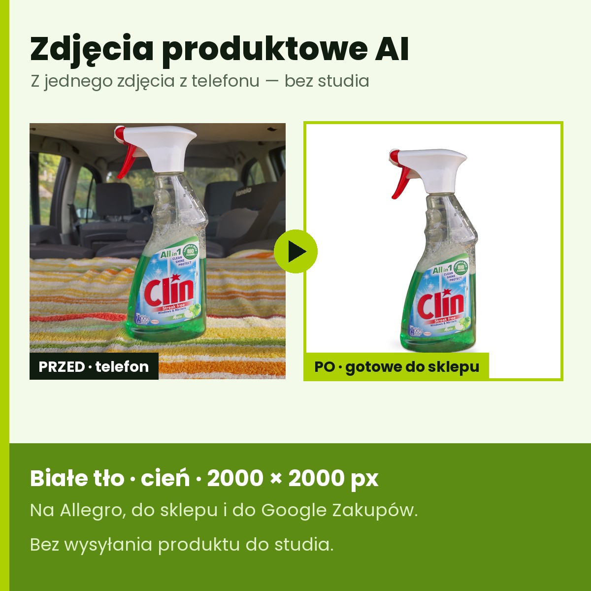 Zdjęcia produktowe AI — przed i po